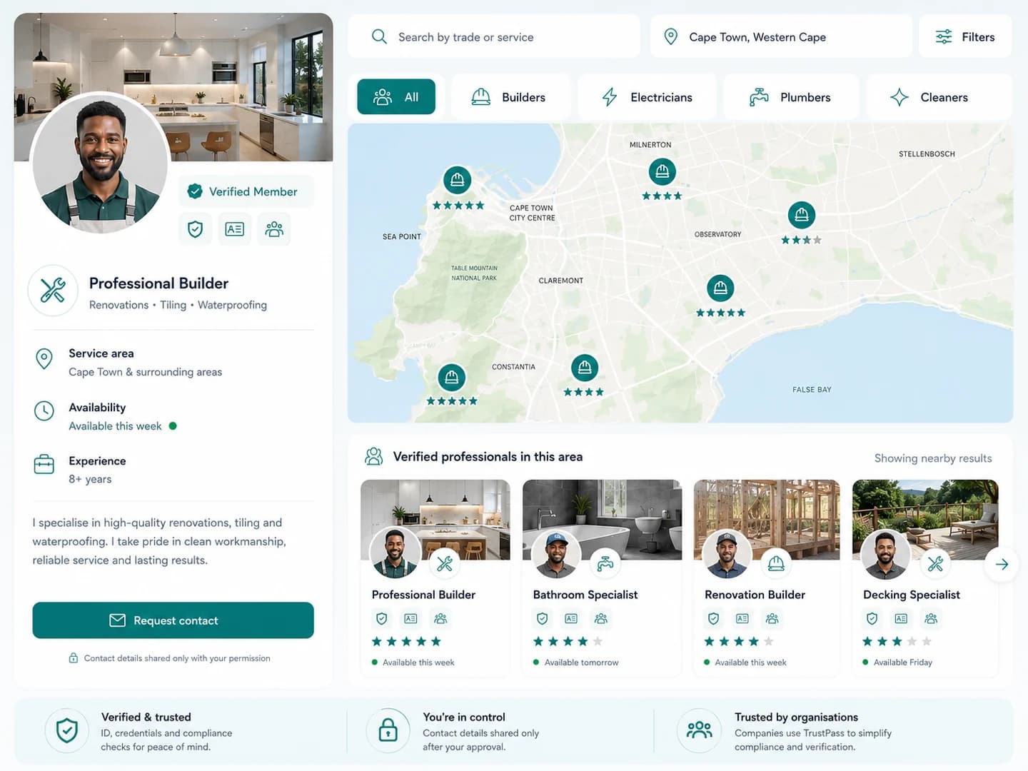 Concept of a Cape Town public member profile and map discovery experience